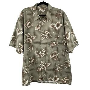 Batik Bay Green Hawaiian Leaf Print Cotton Button Front Short Sleeve Shirt XXL